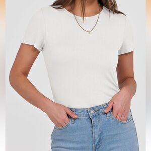 Classic White Ribbed Short-Sleeve Women's Top
